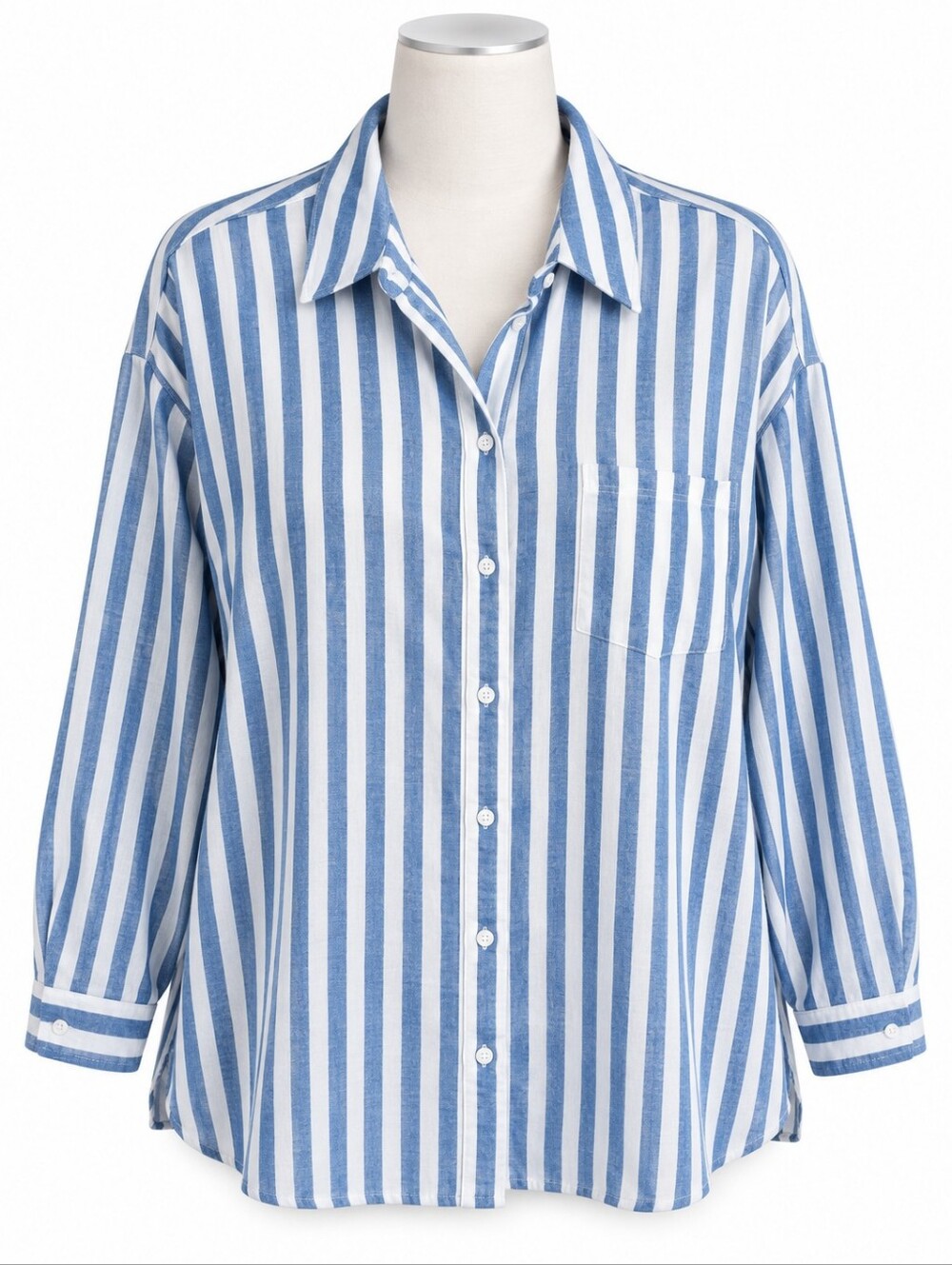 Old Navy Linen Blend Striped Boyfriend Shirt XXL Blue White Button Up Top Preppy